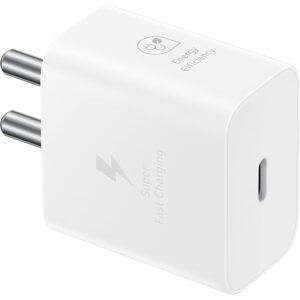 Samsung Original 25W USB Type-C Travel Adaptor Without Cable for Google Pixel, Xiaomi, Motorola, iPhone, Samsung Galaxy Tab S/A Series, Galaxy S10/M54/M55/A80/A90/S25/S24, White