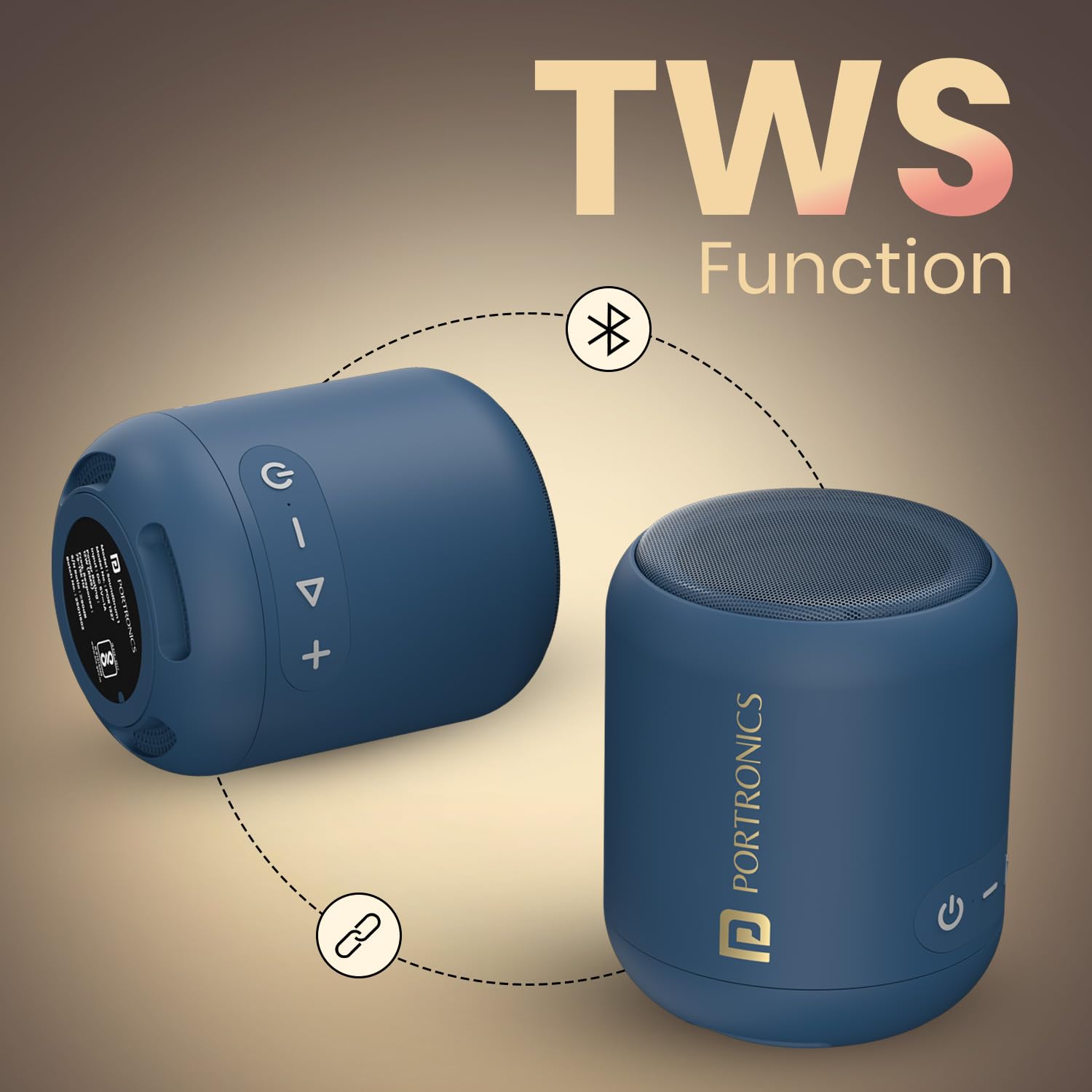Portronics SoundDrum 1 12W TWS Portable Bluetooth Speaker with Powerful Bass, Bluetooth 5.3V, 360° Surround Sound, USB Drive in, Type C Fast Charging(Blue) - Image 4