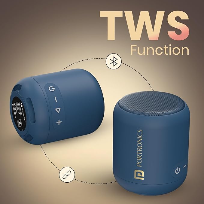 Portronics SoundDrum 1 12W TWS Portable Bluetooth Speaker with Powerful Bass, Bluetooth 5.3V, 360° Surround Sound, USB Drive in, Type C Fast Charging(Blue) - Image 2