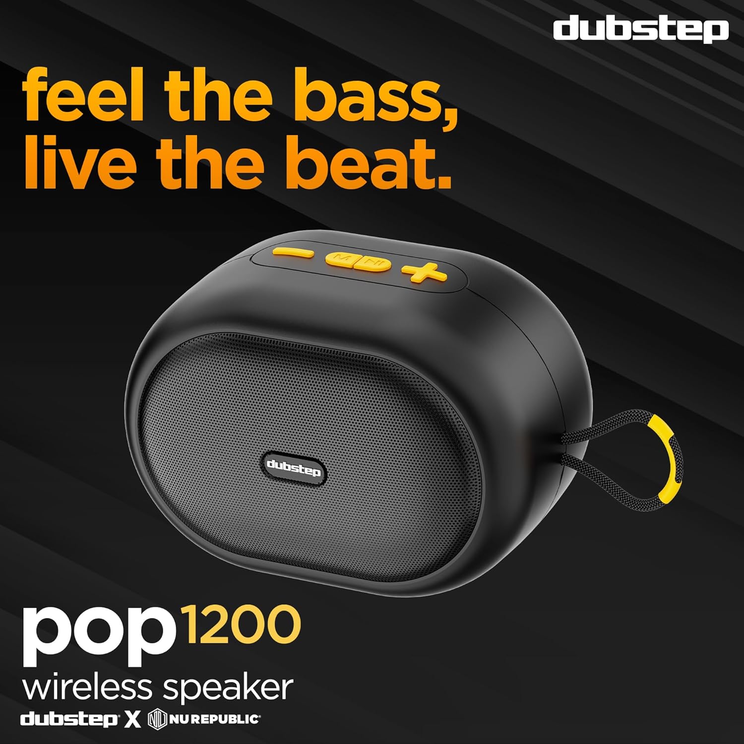 Dubstep Pop 1200 Portable Bluetooth Speaker | 12W Loud Sound, Deep Bass with XBASS, 16 Hrs Playtime, TWS Stereo Pairing, 52mm Driver, Splash-Resistant, Carry Strap (Black) - Image 6