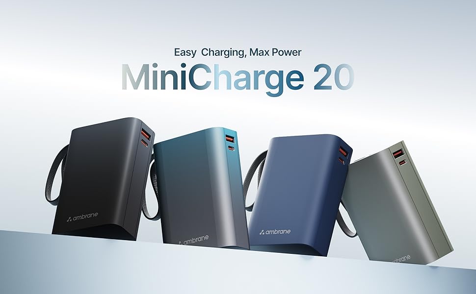 Ambrane 20000mAh Small Pocket Size Powerbank, Hanging InBuilt Type C Cable, 22.5W Fast Charging, Type C PD & USB Output for iPhone, Android Mobiles & Other Devices (MiniCharge 20, Black-Blue) - Image 9